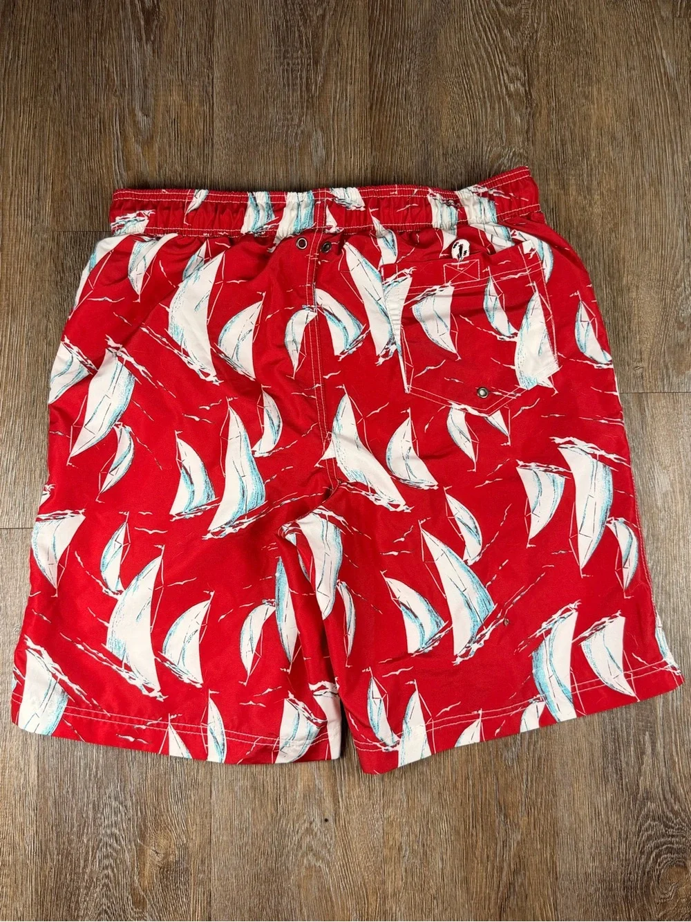 SALE Lands' End Men's Red Sailboat Swim Trunks Nautical Board Shorts | Size: M